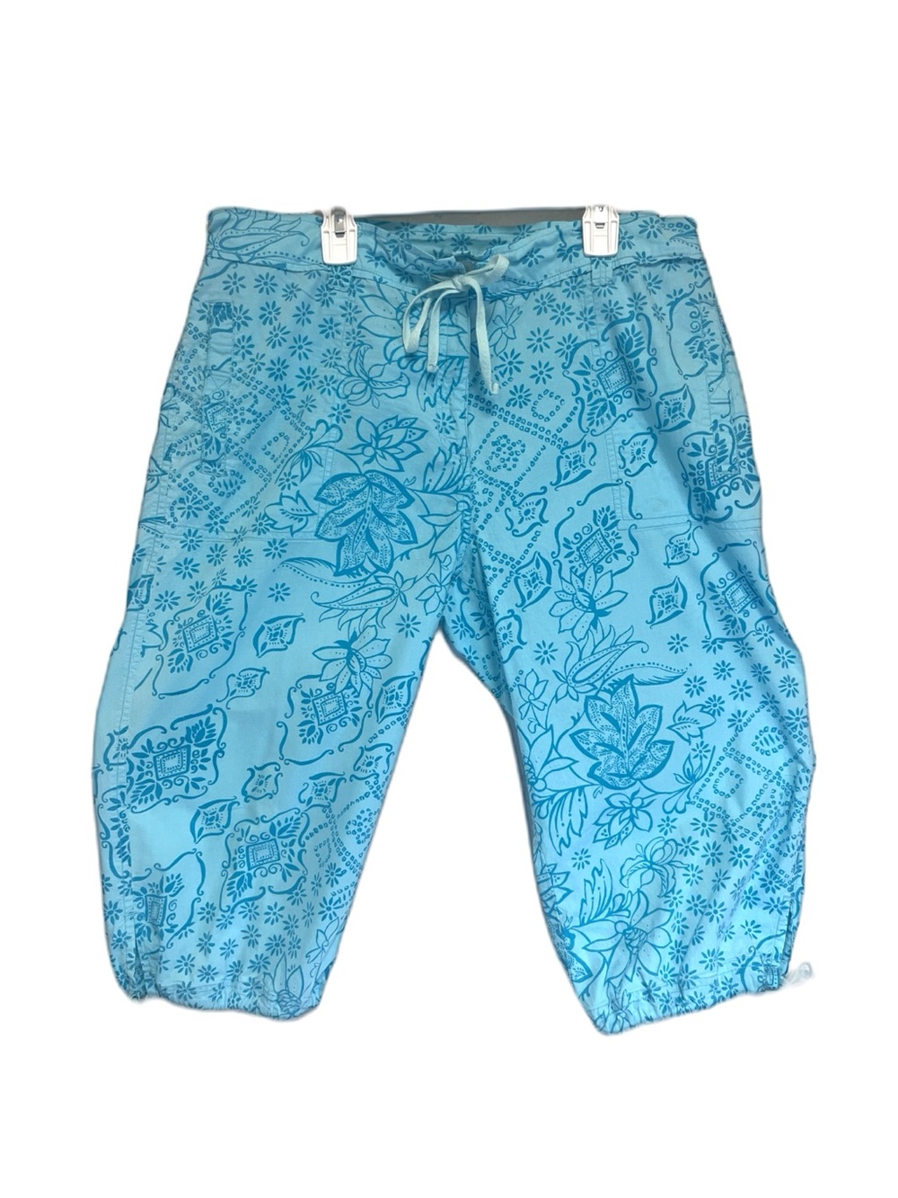 Oleg Cassini Weekend Blue Floral  Capri Cropped Vacation Pants
